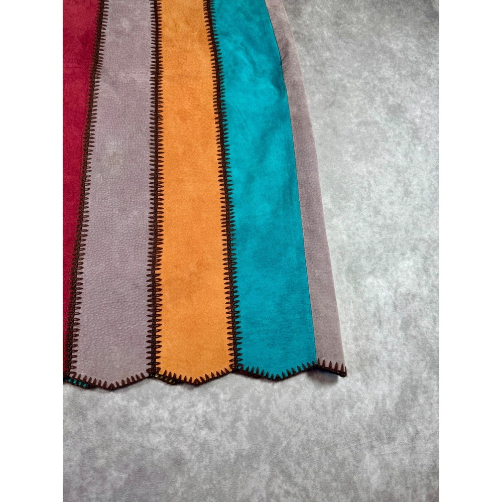 Think Tank Womens Multi Color Patchwork Pig Suede Leather Midi Skirt Size 14